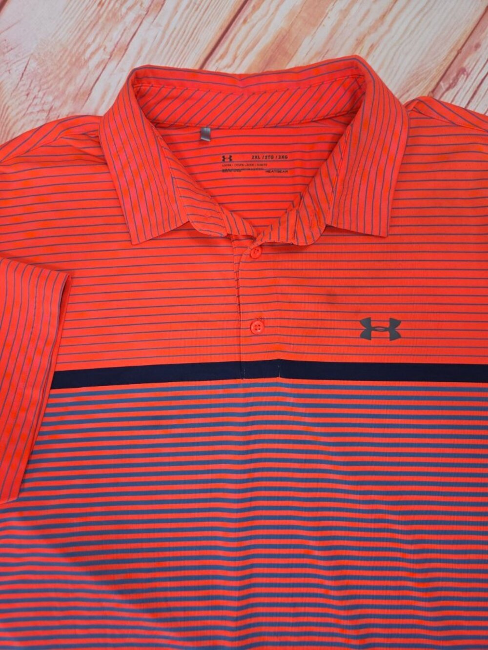 Under Armour Mens HeatGear Orange Striped Polo 2XL